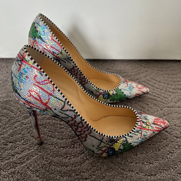 Christian Louboutin Decolette 554 100 Paillette Pump Sequin Multicolor Size 37.5 - Picture 9 of 15